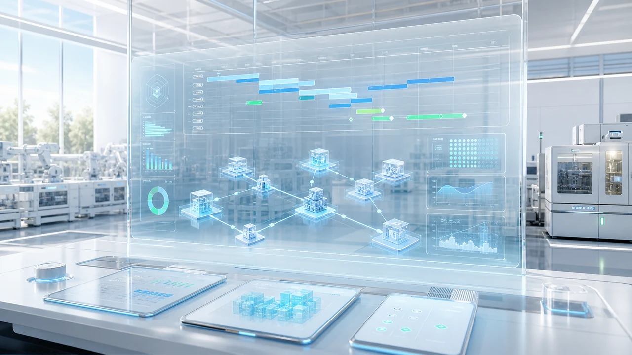 Light futuristic MES and WAPS scheduling dashboard visual